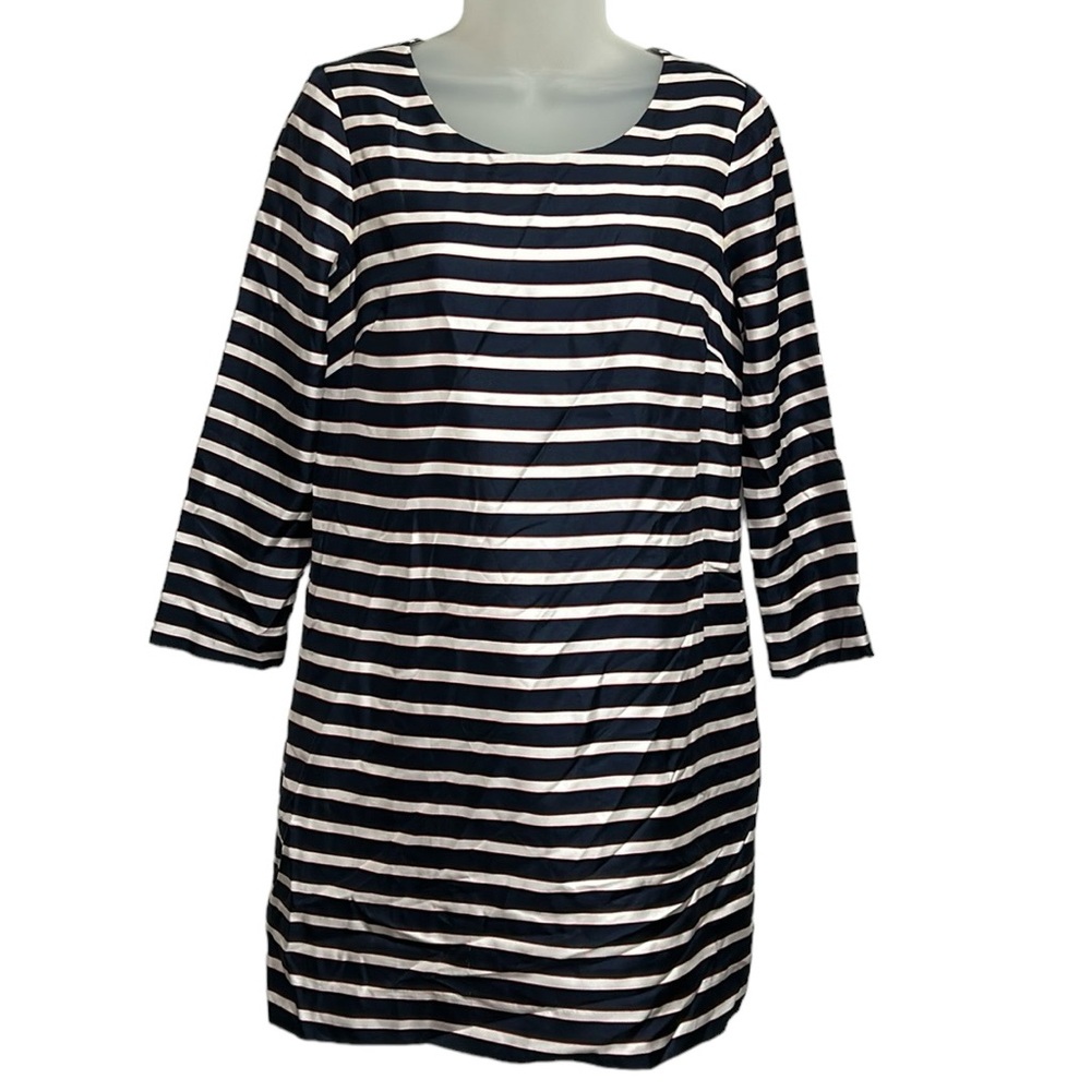 J. CREW Navy Red White JULES DRESS IN STRIPE SILK TWILL 3/4 Sleeve Shift Size 2